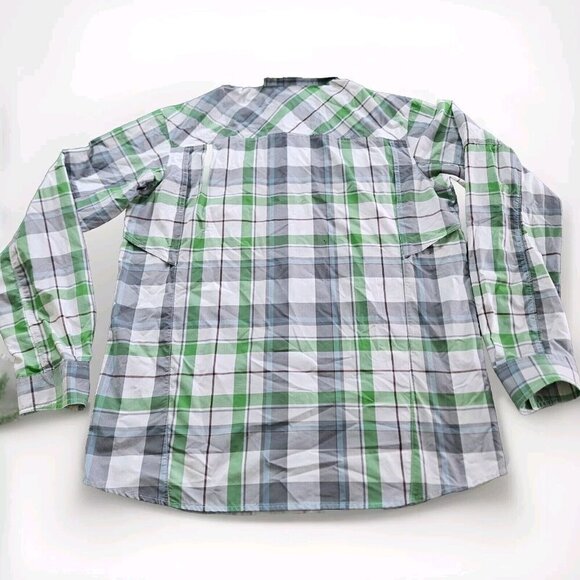 Columbia Shirt Men L Plaid LS Roll Up Tab Pockets Outdoor Sun Protect Vents Mesh - Picture 16 of 16
